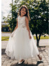 Ivory Lace Tulle Sheer Top Flower Girl Dress